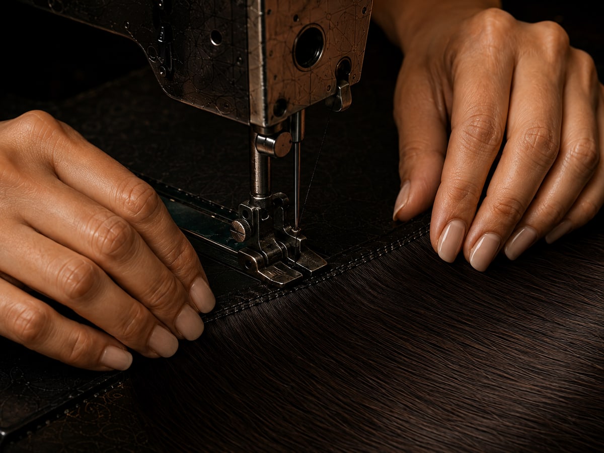 Confecção de tela para Mega Hair na máquina de costura