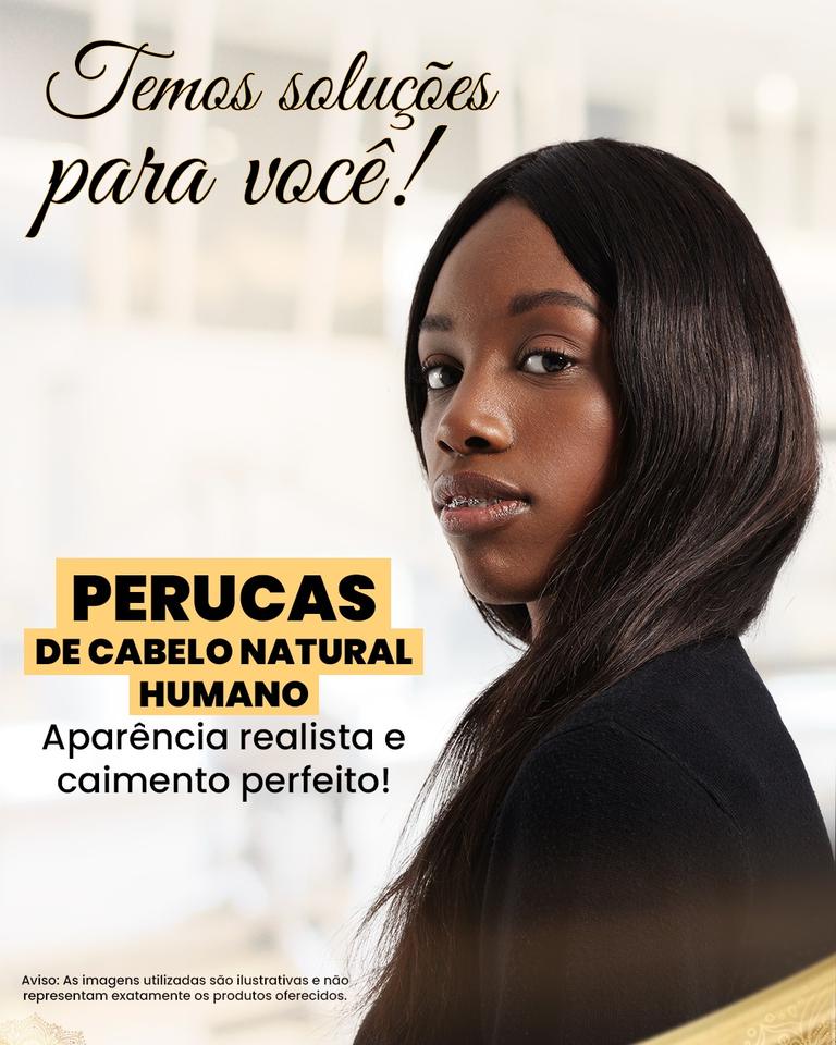 Perucas de cabelo natural humano. Aparência realista e caimento perfeito.