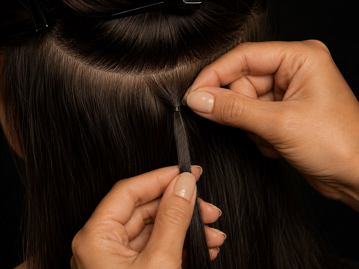 Aplicação de Mega Hair com nó italiano